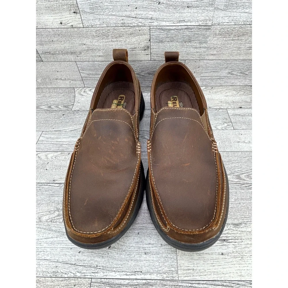 Skechers Relaxed Fit Mens Brown Leather Slip On Loafer Shoes Size 8.5‎ 63697